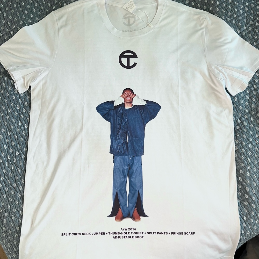 Telfar White Graphic Tee with Blue Design